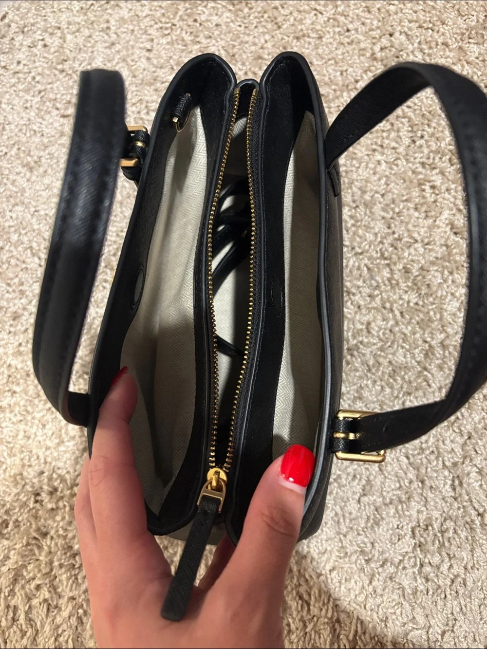 Tory Burch Black Saffiano Leather Top-Handle Satchel with Gold Logo